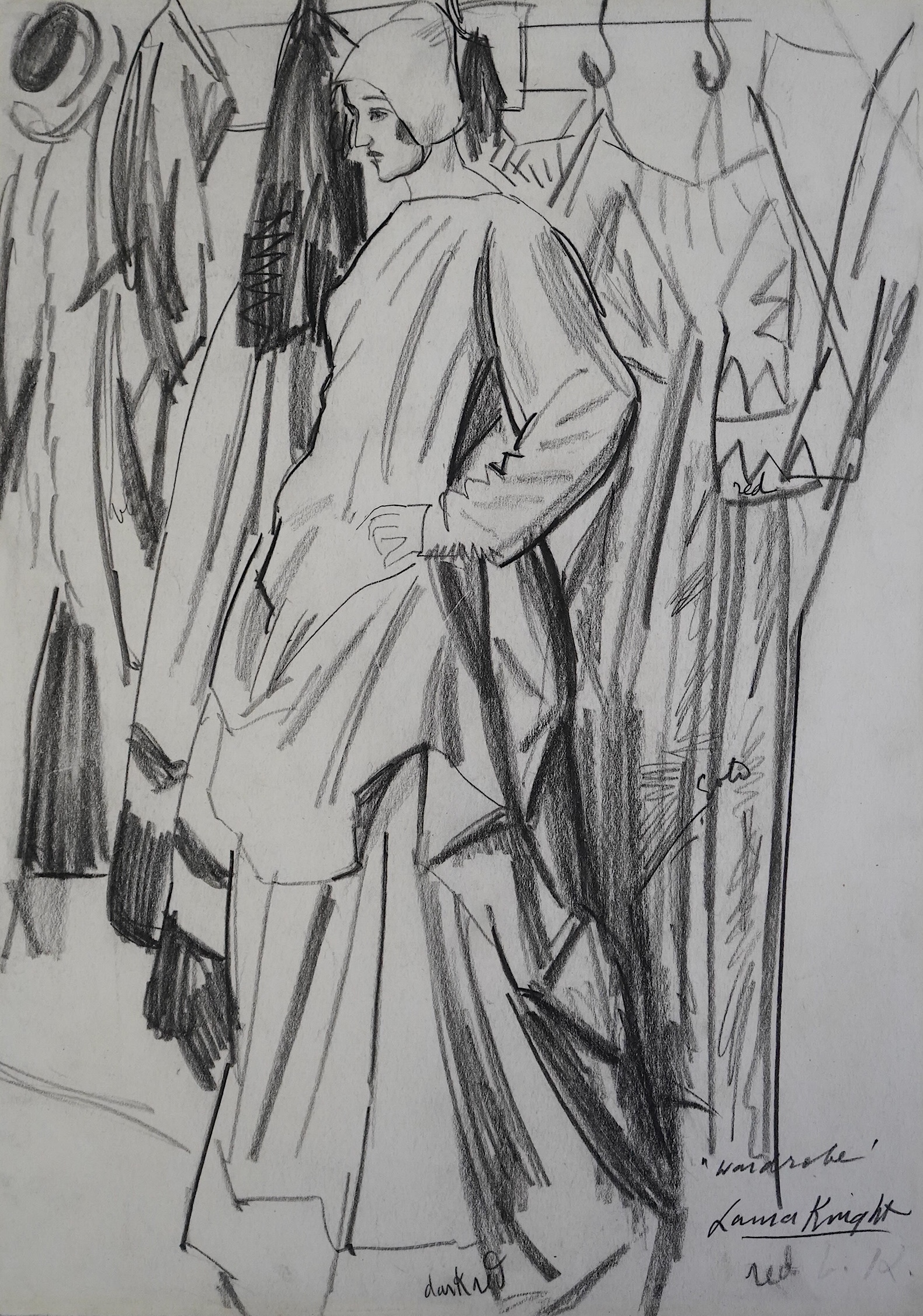 Dame Laura Knight (British, 1877-1970), 'Wardrobe', pencil on paper, 35.5 x 25.5cm